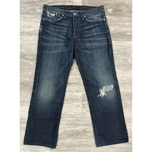 Joes Jeans Mens Straight Leg Jeans Size 32x28 Dark Wash High Rise Distressed